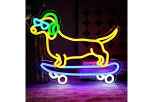 OYCGZV Skateboard Hund Neon Schild Cool Dachshund Led Neon Schild Wand Cute Puppy Neon Sign für Bier Bar Spiel Zone Wohnzimmer Schlafzimmer Club Männerhöhle Party Home Dekor Geschenke