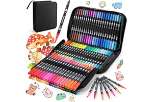 URBZUE Rotuladores Lettering 80 Colores, Punta Pincel y Doble Punta Fina, Acuarelables, Kit para Niñas, Brush Pen, Mandalas, Graffiti, Caligrafía, Dibujar