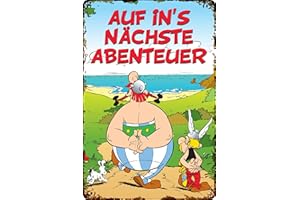 LUCKYLINDE - Retro Blechschild, ASTERIX und OBELIX, französiche kult Comic Serie, Deko Schild, 14 x 20 cm (Auf ins nächste Abenteuer)