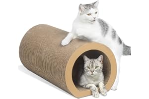 Aibuddy Griffoir pour Chats, Planche à Gratter et Zone de Détente en Carton Ondulé pour Chats avec Herbe à Chat, Conception du Tunnel pour Gratter, Reposer et Jouer, 34.5 * 32 * 52cm