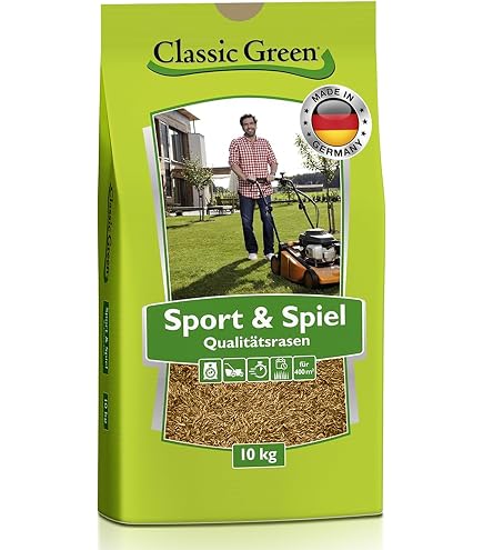 CLASSIC GREEN Rasensaat Sport und Spiel Rasensaat 10kg | Grassamen |  Rasensamen 10kg | Rasensamen Sport und Spiel | Premium Rasensaat |  Rasensaat Sport | Rasensaatgut | Rasensaat robust | Rasensamen Schatten :  Amazon.de: Garten