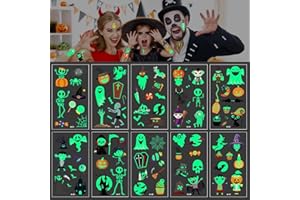 BOYATONG 100+ tatuaży na Halloween, świecące w ciemności, Halloween, tymczasowe tatuaże, dynia, pająki, świecące tatuaże, naklejki na imprezę halloweenową, akcesoria dekoracyjne