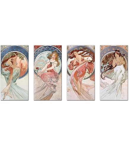 The Seasons Quadro Stampa su Tela con Telaio in Legno