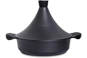 Pot à tajine marocain | 28 cm - Casserole 4,2 L | Aluminium | Plats Tajin traditionnels | Super antiadhésif | Casserole à cuisson lente tendre (Black)