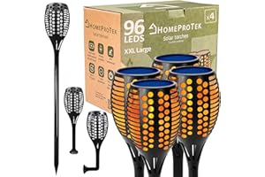 HOMEPROTEK Lampe Torche Solaire Exterieur Jardin - Lot de 4 XXL Grandes Lampe Solaire Exterieur Jardin à 96 LED avec Effet Flamme - Idéal Éclairage pour Chemins et pour tous les Espaces Extérieurs