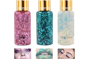 HORUILI Gel Glitter per il Corpo, 3 Bottiglia Gel per il Corpo con Glitter, Gel Cosmetico con Glitter Olografici, Trucco Brillante a lunga D urata per Viso, Corpo, Capelli Festa di Compleanno Festiva (01)