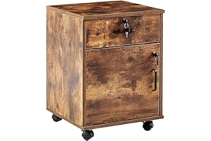 CLIPOP Moderno armadietto con serratura in legno per cassetti con 1 contenitore chiuso e 4 ruote di rotolamento, sotto scrivania per carta A4, lettere e cartelle di file