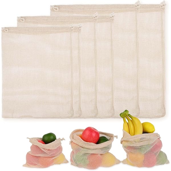 Sacchetti In Cotone Bio Per Spesa - Set 6 Pezzi Riutilizzabili Per Frutta, Verdura E Pane - Foto 4