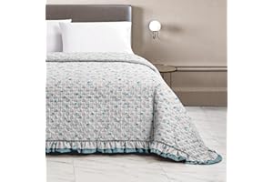 il dolce stile della tua casa Copriletto Trapuntato Matrimoniale Trapuntino Primaverile Estivo con bordo bicolor Frill (flowers blu)