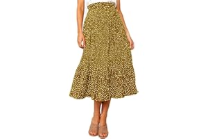 Timuspo Spódnica midi, damska plisowana spódnica z 2 kieszeniami, długa spódnica w kropki, wysoka talia, spódnica maxi, na lato, elastyczny ściągacz, przewiewna spódnica letnia