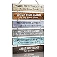 KAIRNE Set of 6 Inspirational Quotes Wall Art,Motivational Phrases Wall Sign,Inspirational Words Watch your Thoughts Wood Sign for Living Room,Positive Hanging Sign for Bedroom Kids Room Office Decor