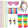 saerryor 80s Fancy Dress for women, 90s Fancy Dress costumes Accessories Set Neon Leg Warmers Fishnet Gloves Headband Earrings Necklace Glasses Retro Outfit for 80s Party