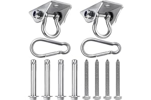 BELLE VOUS Set Gancio da Muro Resistenti (x2) - Gancio Muro Girevoli In Acciaio Inox con Viti - Gancio per Soffitto Capacità di 450 kg per Cemento e Legno per Altalene, Amache con Moschettone Acciaio