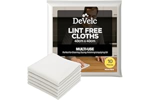 DeVelc 10 Pack Of Lint Free Cloths, 40x40cm Large Size, Multi purpose Reusable Lint Free Cloth For Cleaning, Polishing, Wiping Glass & Screens And Applying Oils & Waxes To Wood Surfaces