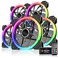 EZDIY-FAB RGB Dual Ring 120mm Case Fans,5V Motherboard Sync,Speed Adjustable,RGB Sync Fan with 10-Port Fan Hub X and Remote-5 Pack