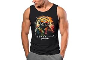 Neverless® Herren Tank-Top Musik DJ Chill Faultier Print Aufdruck Relax Sommer Muskelshirt