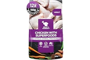 Billy + Margot Wet Dog Food Chicken Pouches. Multipack 12 x 150g, Premium Chicken + Superfoods. Grain Free Dog Food for Adult Dogs, Single Protein Natural Dog Food Wet