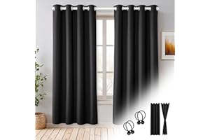Cozyor Verdunklungsvorhänge Gardinen 2er Set mit Magnet-Raffhalter Thermogardine gegen Kälte 100% verdunkelnd, schwarz Eclipse, Gardine mit Ösen für Schlafzimmer, Wohnzimmer, Kinderzimmer 200x135 cm