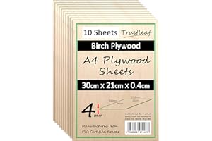 TRUSTLEAF 4mm Birch Plywood A4-300x210x 4mm - (Pack of 10) - Laserable Low Fume E1 Glue Ply...