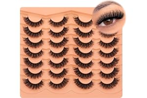 JIMIRE 14 Pairs Cat Eye Russian Strip Lashes Natural Look Like Eyelash Extensions D Curl Fluffy False Eyelashes Wispy 15MM Volume Faux Mink Lashes Pack