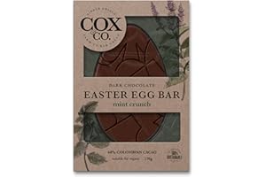 COX & CO Cox&Co. - Large 60% Mint Crunch Single Origin Dark Chocolate Easter Egg Bar 140g - Easter Gift For Adults and Children - English Peppermint Oil - Suitable For Vegans