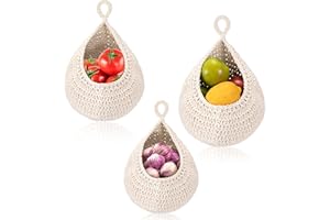 NIBOKEN Cesta Colgantes para Frutas Vegetales, Cestas Colgar en la Pared Mimbre Hecho a Mano para Cocina Restaurante Almacenamiento Hogar Bolsa Yute Tejida (Blanco)