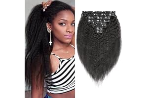 EINbeauty Kinky-Straight Extension Clip Capelli Veri 120g 8pcs Clip ins Neri Naturali Remy Kinky Straight Clip in Capelli Brasiliani Human Hair Extensions Capelli Clip 10 pollici