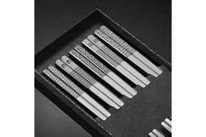 TIICOO Pałeczki ze stali nierdzewnej wielokrotnego użytku, stal szlachetna 18/8, grawerowane laserowo, tytan, nadają się do mycia w zmywarce, metalowe pałeczki, styl japoński, 5 par pałeczek, zestaw upominkowy (srebrne)