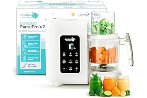 BOOBOO BABY BooBoo PuréePro® 5 in 1 Baby Food Maker, Multifunctional Puree Blender Processor, Auto Cooking & Grinding Chopper, Includes Steamer, Bottle Warmer, Steriliser & Self Cleaning Operation