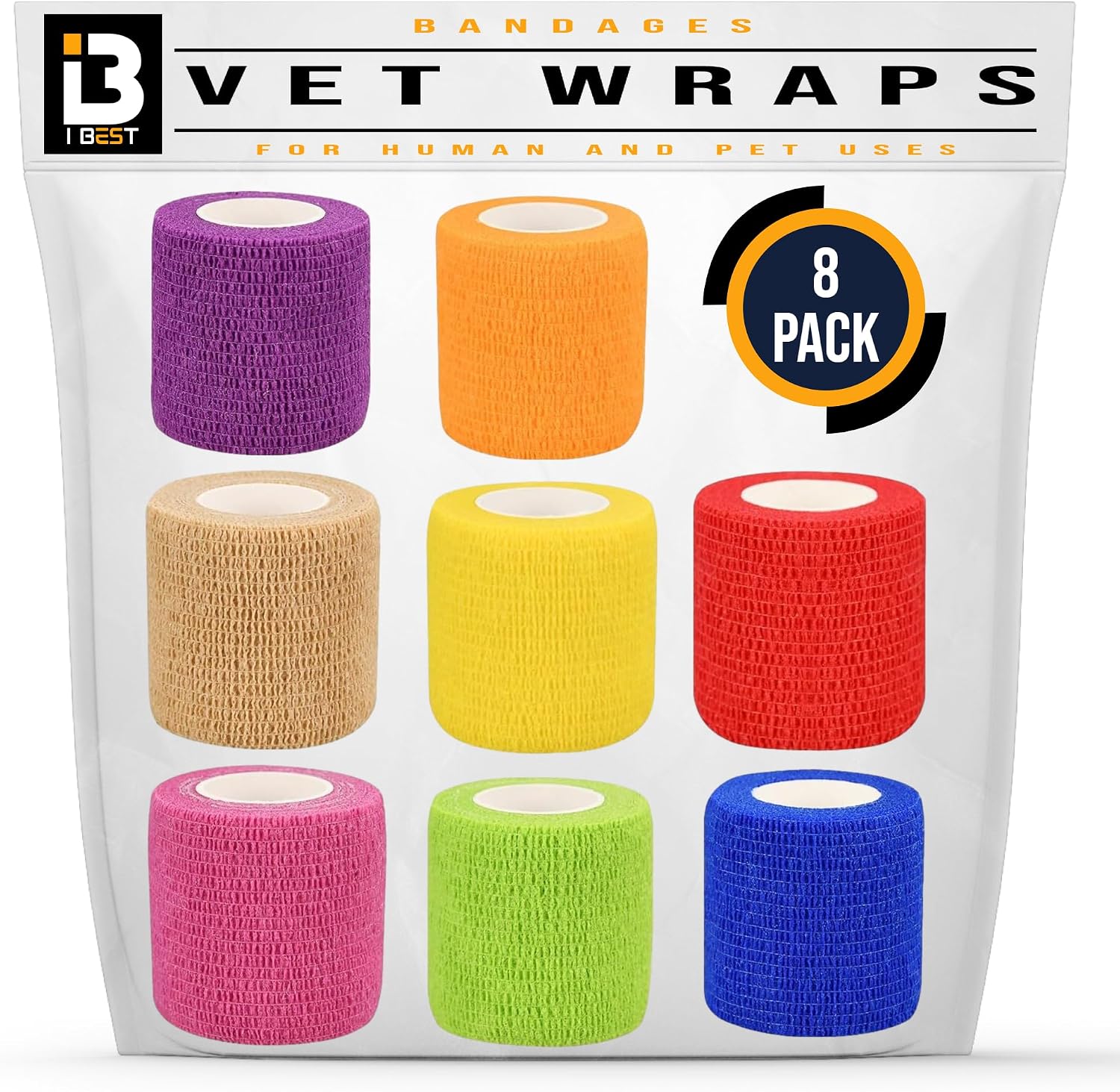 Vet Wrap Self Adhesive Bandage | Breathable, Stretchable, Non Woven | Size 5cm x 4.5m | Cohesive Tape for First Aid to Dogs, Horses, Cats, Sports (8)