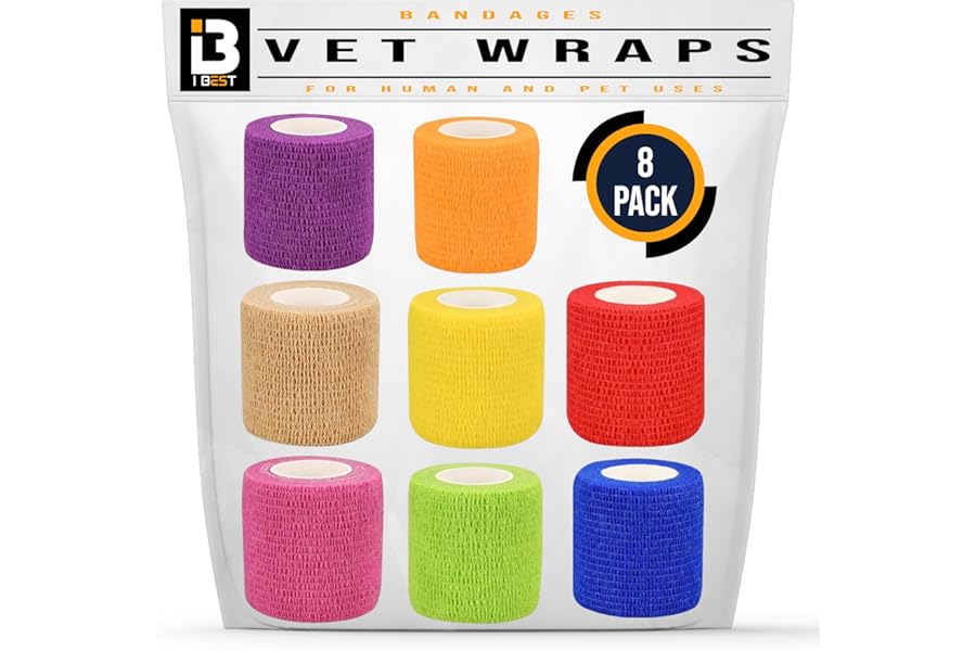 Vet Wrap Self Adhesive Bandage | Breathable, Stretchable, Non Woven | Size 5cm x 4.5m | Cohesive Tape for First Aid to Dogs, Horses, Cats, Sports (8)
