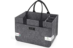 Eurhomewit Filz Einkaufskörbe Filztasche 30L Einkaufskorb Faltbar Einkaufstasche mit Fächern, Filztasche Groß Flaschentasche Kaminholztasche Kleiderkorb (Smiley Mittelgrau + Dunkelgrau/1 Stück)