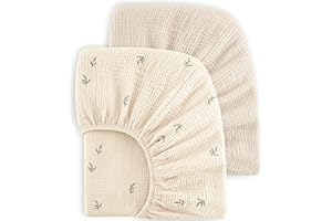 bearmoss Lot de 2 draps-Housses en Mousseline de Coton pour Enfant 60 x 120 cm / 70 x 140 cm 100% Coton pour lit de Voyage, lit d'appoint (Jeune arbrisseau, 70x140cm)