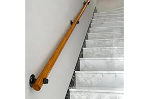 FPIGSHS Main courante en bois 30 à 600 cm avec supports, Tige de support de rampes d'escalier antidérapantes, mur Kit de barre d'appui Loft pour personnes âgées et enfants (D, 200cm)
