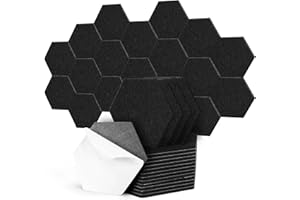 Votoko 18 pannelli acustici esagonali autoadesivi, pannelli acustici ad alta densità, assorbitori acustici, per studio, ufficio, trattamento acustico e decorazione da parete, 30 x 26 x 0,9 cm,noir