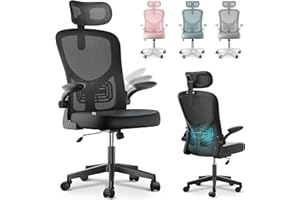 JUPPLIES Silla Escritorio Ergonómica - Silla Oficina Ajustable y Reclinable con Soporte Lumbar, Reposacabezas Ajustable, Reposabrazos Plegables, Malla Transpirable, Ruedas Giratorias 360°, Soporta 120 kg