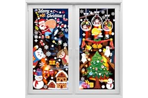 ‎SLWOO SLWOO Fensterbilder Weihnachten Selbstklebend, 156 Stück Fensterdeko Weihnachten mit Schneeflocken Weihnachtsbaum Kugeln, Wasserdicht, PVC, Weihnachtsgeschenke Aufkleber für Fenster Tür Weihnachtsdeko
