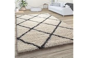 PACO HOME Alfombra De Pelo Largo, Suave Salón Shaggy Estilo Escandinavo Motivo De Rombos, tamaño:Ø 200 cm Cuadrado, Color:Crema