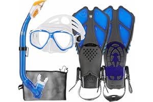 HH HHAO SPORT Children's Snorkel Set with Fins, 180° Panorama Wide View Diving Goggles, Adjustable Swimming Fins, Diving Mask and Dry Top Snorkel with Carry Bag