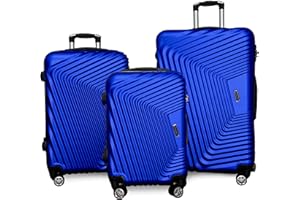 GOODS EMPORIUM Suitcase Set - Cabin & Hold Suitcase Large Medium Small Size - Lightweight Suitcases 4 Wheel & Hard Shell - Hand Luggage Bag Flight Carry-ons Travel Bags (Blue, 3 Pc Set - 20" + 24" + 28")