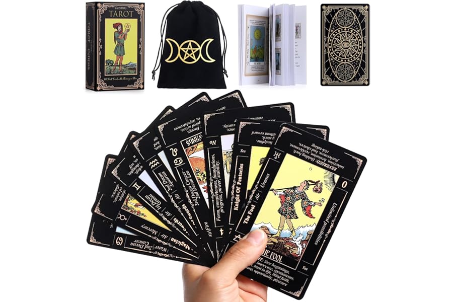 Tarot Cards Deck with Guide Book & Linen Carry Bag - 78 Classic Original Tarot Cards for Fortune Telling - Ideal for Beginners to Experts, with Meanings Included