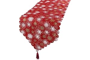 BHGT 35x180cm Christmas Table Runners - Red with Snowflake Patterns
