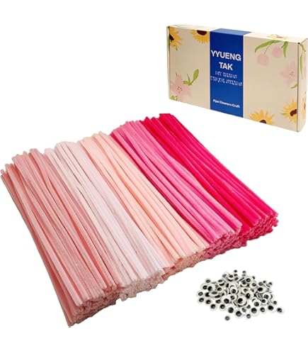 TOAOB 100 stuks Pijpenragers 4 Verschillende Geel Pijpenragers om te Knutselen Chenilledraad 30 cm x 6 mm met Zelfklevend Wiebelogen voor Creatieve doe-het-zelf Handwerk Decoratie