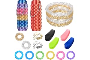 Set med 20 fidgetringar: 2 taggiga grippie stim nyckelring, 2 justerbara akupressurringar, 2 spiky fidget sensoriska ringar