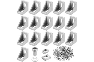 FULUSHOUXI Profil Aluminiowy 20 x 20 - 16 Szt. Kątowy Z Materiałem Mocującym, Łącznikami Kątowymi, 6 Kątownikami, Łącznikiem Narożnym i Uchwytem Ściennym