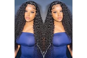 KERBEREY Perruque Bresilienne Bouclée Cheveux Humain 13x4 Lace Front Wig Human Hair Deep Wave 180% Density Curly Perruque Longues boucles Perruque Femme Naturelle Brésilien Noire Naturelle Color 30 Pouces