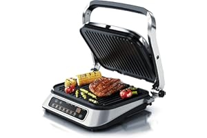 arendo - Parrilla eléctrica de contacto – Grill 1900W – 7 programas – Control de temperatura - Acero inoxidable antiadherente – Placas extraíbles – Para barbacoa, todos alimentos, carne, pescado