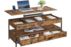 ‎VASAGLE VASAGLE Stolik kawowy, z regulacją wysokości, stolik kawowy z szufladami, otwarta przegroda, 50 x 120 cm, brąz vintage i czarny atrament LCT252K01