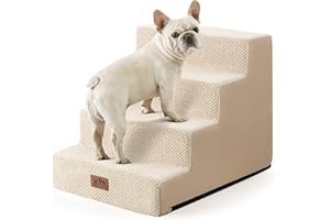 COZY KISS Escaliers pour Chiens à 4 Marches, 45 cm Large Escalier pour Animaux pour Lit & Canapé, Marche pour Chat en Éponge Haute Densité à Pattes Courtes, Chiens âgés (Beige, 60x45x45cm, 4)