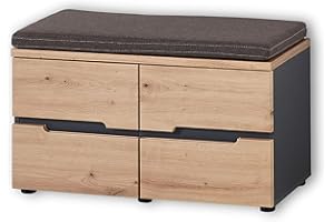 Stella Trading Memphis Banco Zapatero con Asiento en Roble Artisan, Grafito - cómodo Banco con Espacio de Almacenamiento para su Pasillo - 80 x 49 x 38 cm (Ancho/Alto/Fondo)